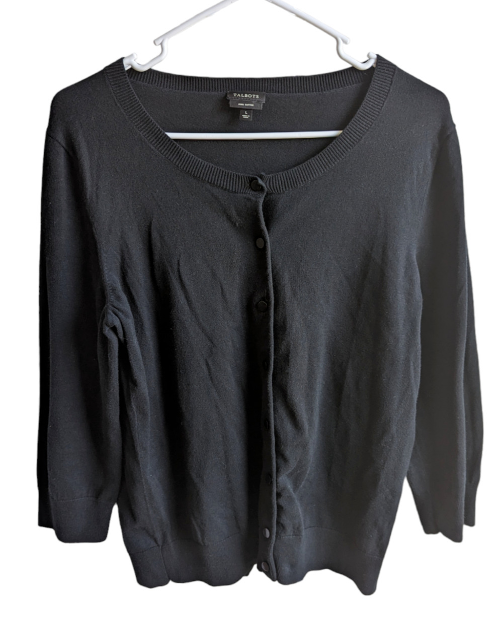 Talbots Womens Black Pima Cotton Button Up Cardigan Sweater Lightweight Large